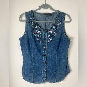 Women's Vtg Floral Artsy Embroidered Vest Top Size LP Cottage Core Phoebe Buffay